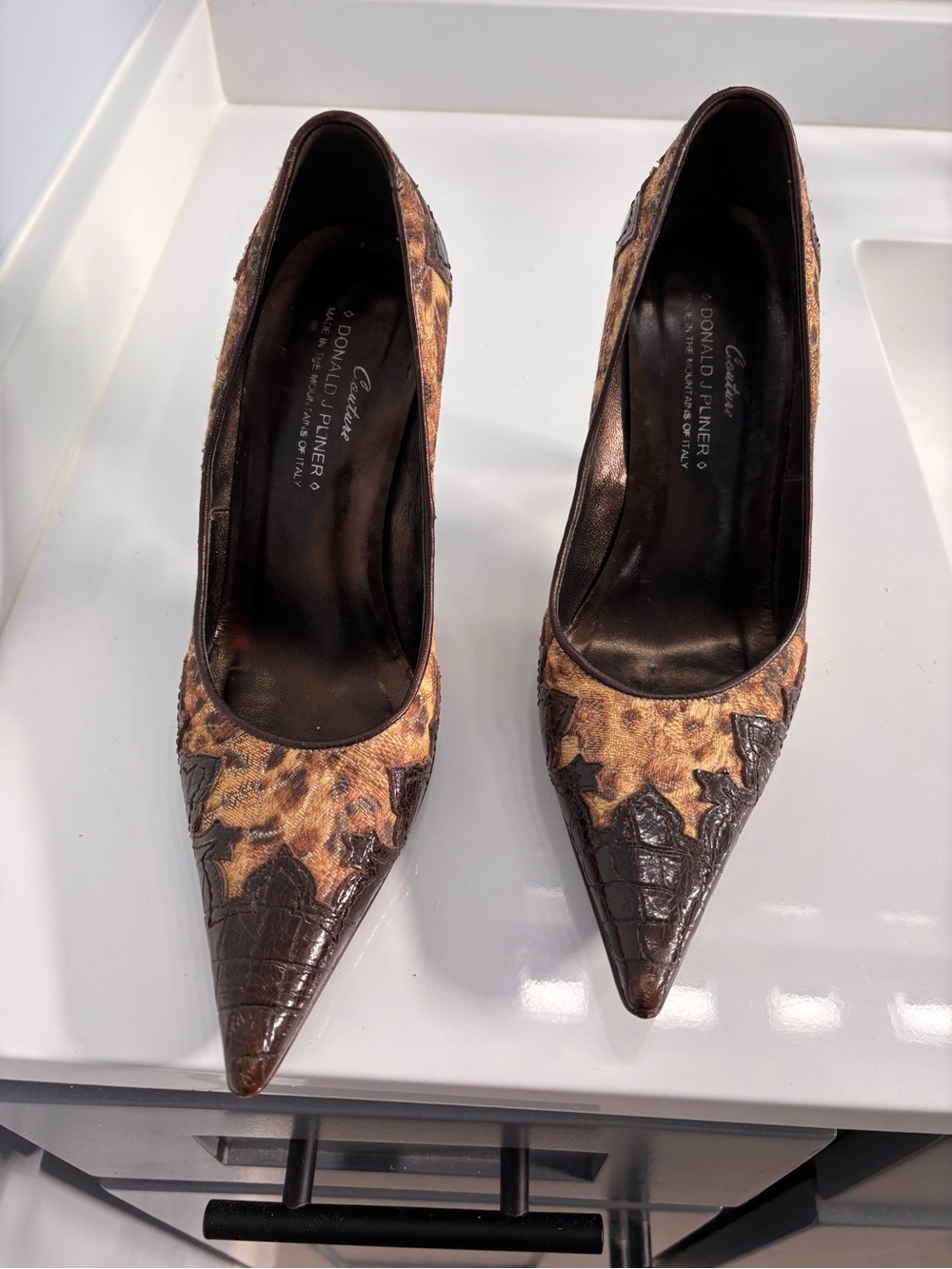 Donald J. Pliner Brown Croc-Accent Pointed Toe Pumps